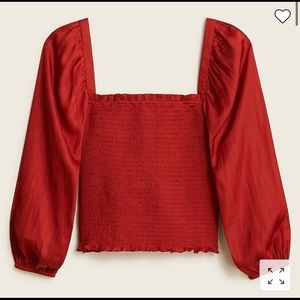 J Crew Squareneck smocked featherweight satin top - LARGE